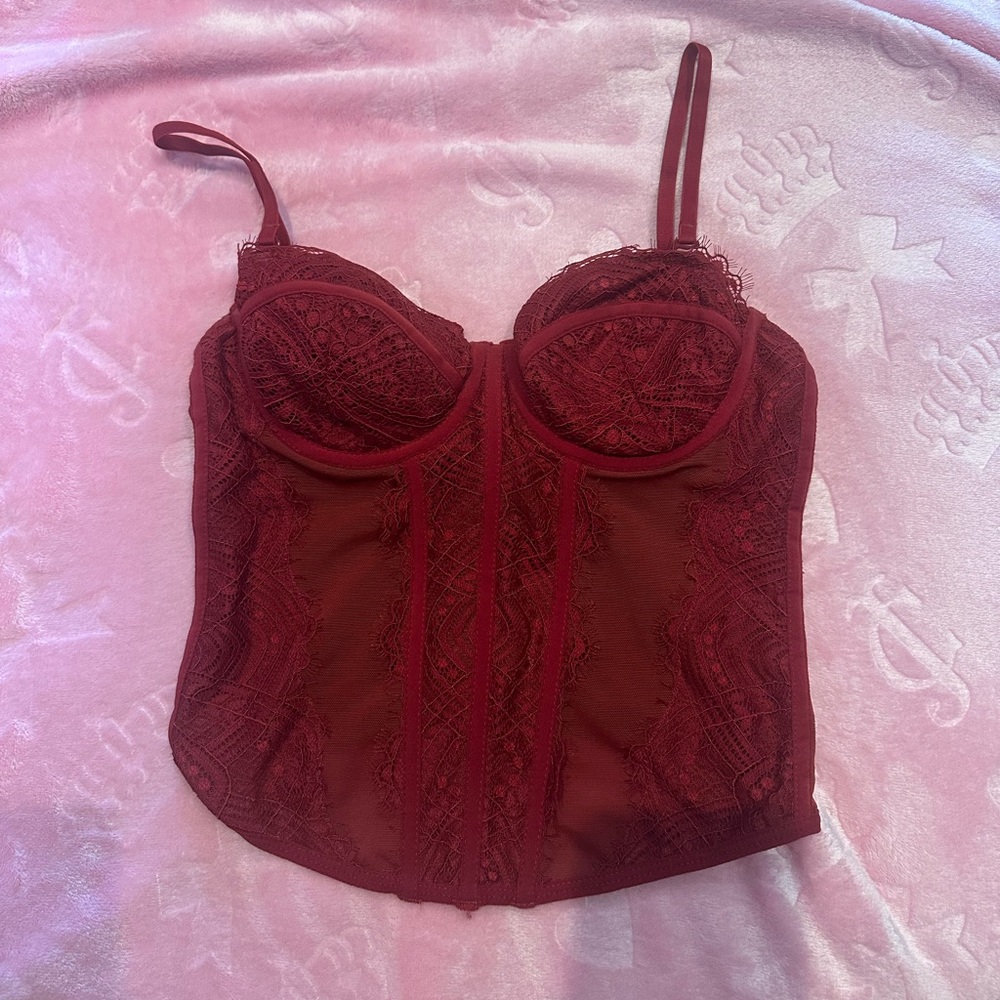 Garage Burgundy Lace Bustier Corset Top